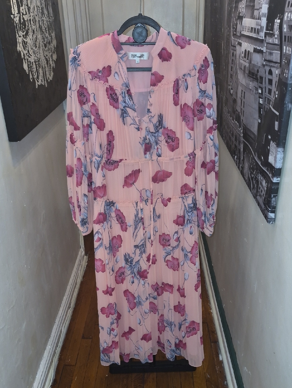 Diane Von Furstenberg Blush Pink Floral Pleated Top